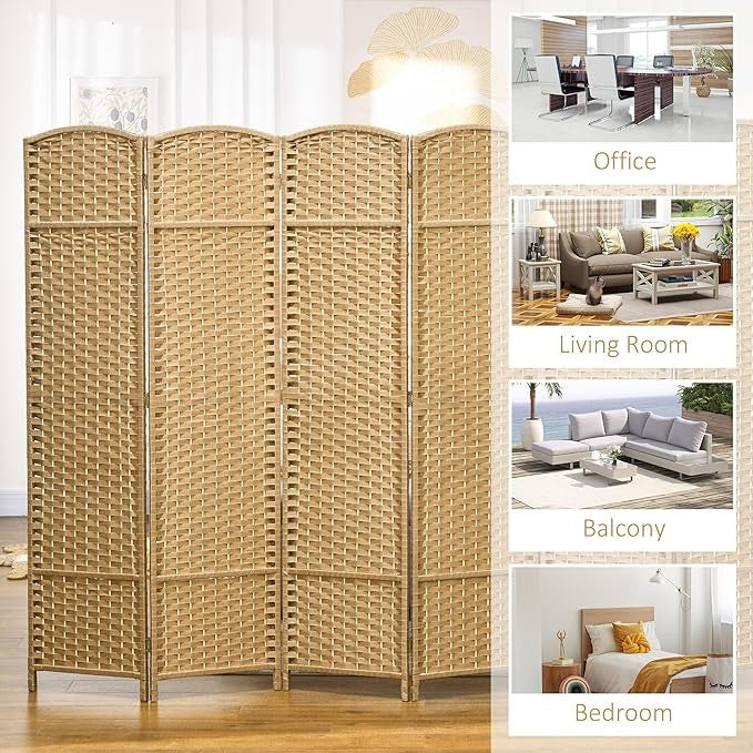 Natural 6 Panel Folding Room Divider – Freestanding Bamboo-Style Privacy Screen