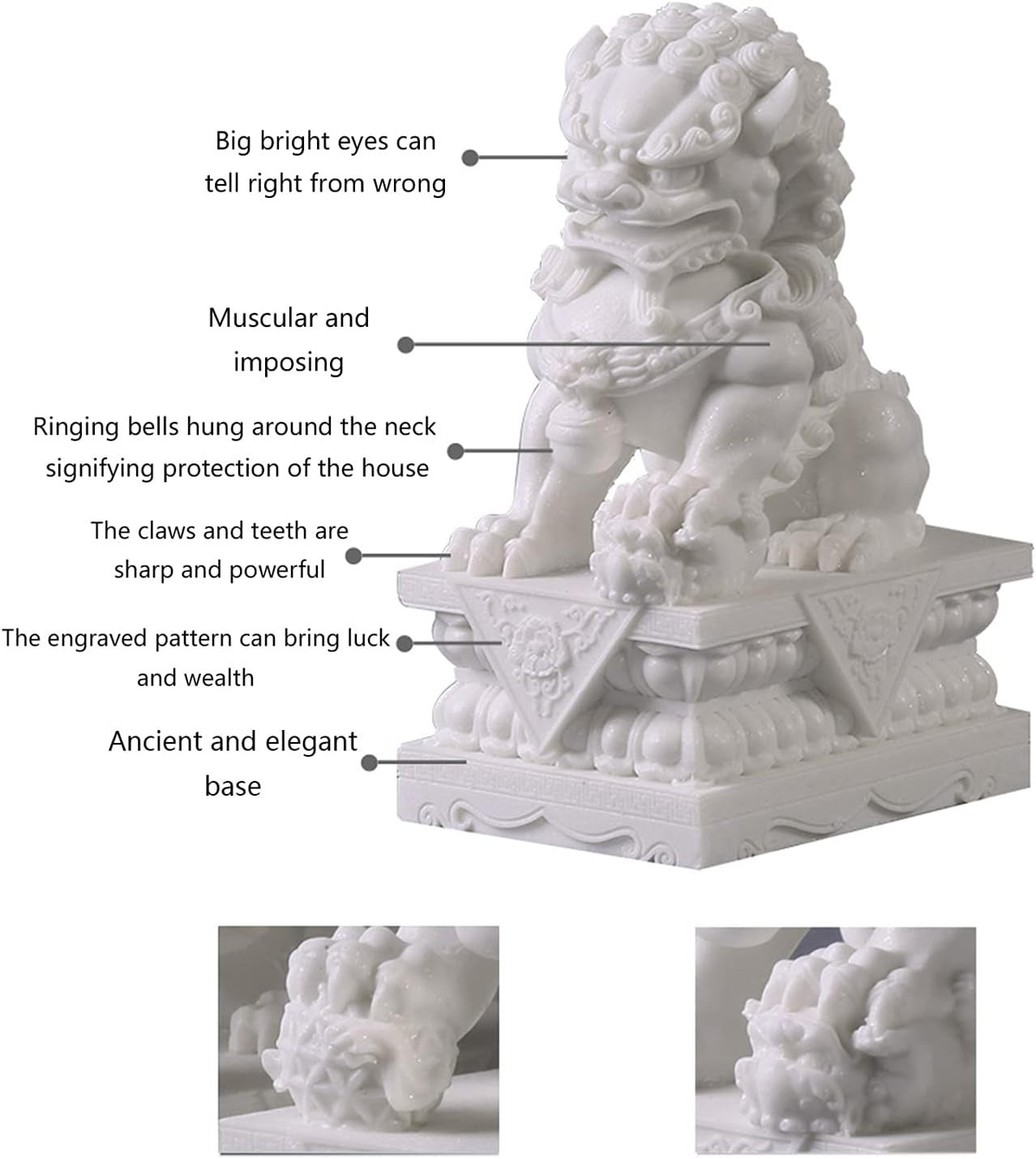20cm Large Foo Dog Lion Statues Pair Stone Outdoor Feng Shui Guardian Home Decor