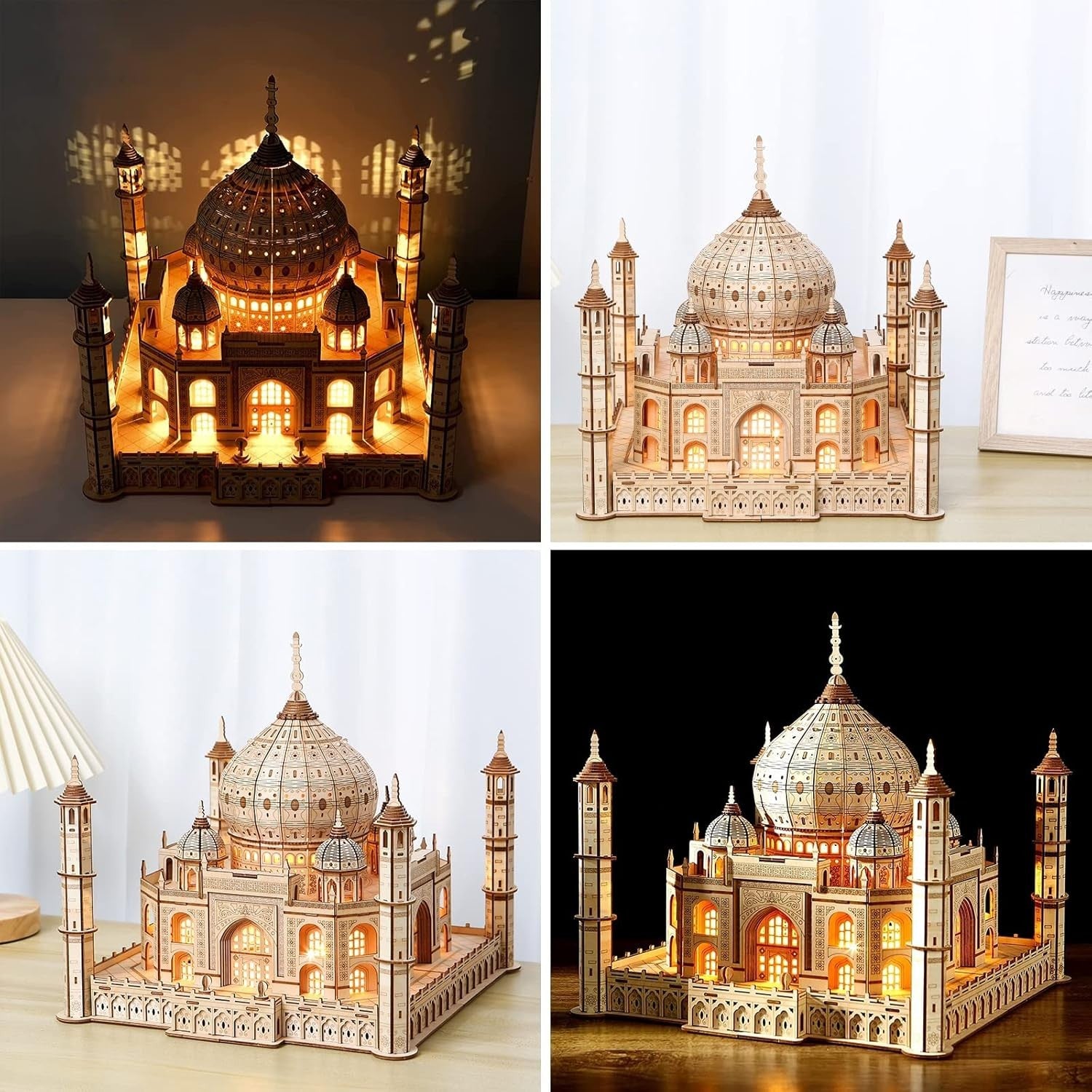 3D Wooden Taj Mahal Puzzle with LED Light, DIY Architectural Model Kit, 388 PCS