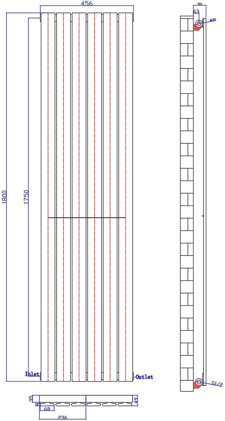 White Vertical Radiator 1800x452mm Single Panel Central Heating