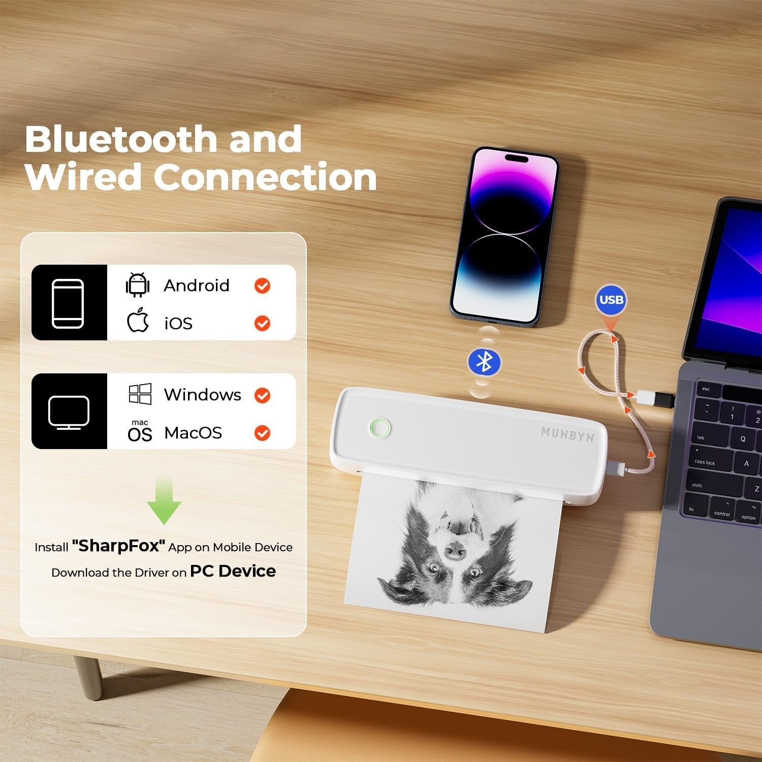 Portable A4 Thermal Printer Inkless Mobile Bluetooth and USB C Printing