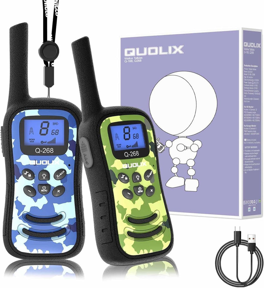 Kids Rechargeable Walkie Talkies 2 Pack Long Range VOX Flashlight Camo