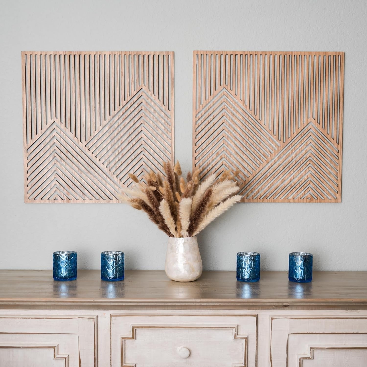 Wood Mountain Wall Art Set of 2 23.5x23.5in Modern Panel Decor