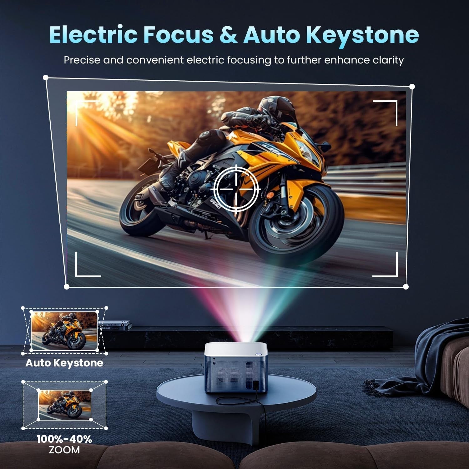 1080P Smart Projector 4K WiFi 6 Bluetooth 180° Auto Keystone Apps