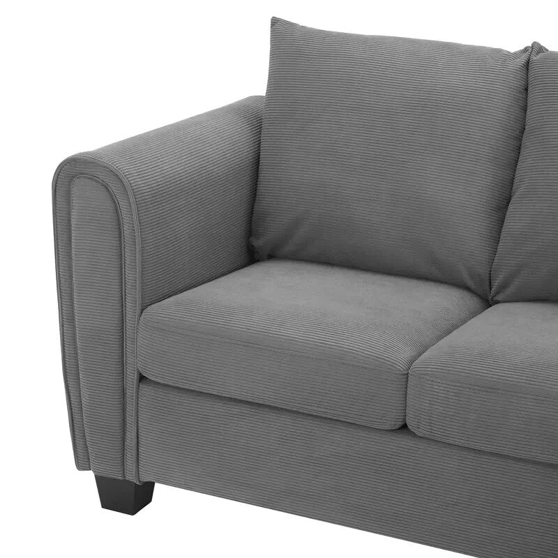 Grey Cord 3 Seater Sofa with Chaise Lounge | Reversible Corner Couch
