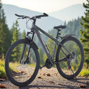 24" Grey Mountain Bike Aluminum Frame 21-Speed Disc Brake Adult MTB