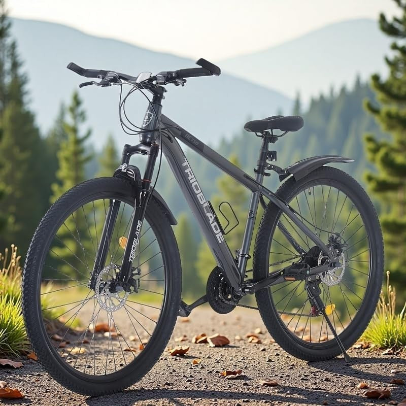 24" Grey Mountain Bike Aluminum Frame 21-Speed Disc Brake Adult MTB