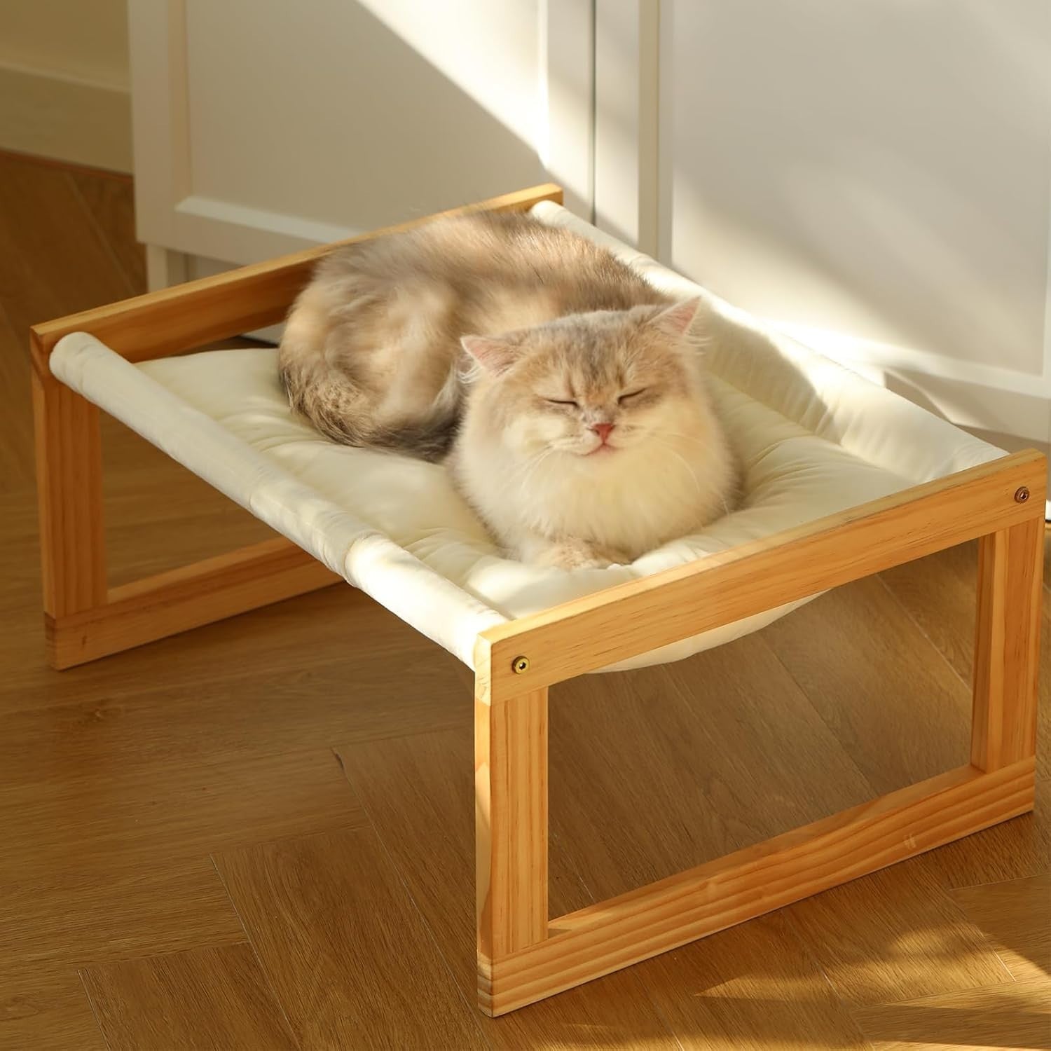 Wooden Cat Hammock Bed Plush Velvet Pet Sofa Removable Cushion 50cm