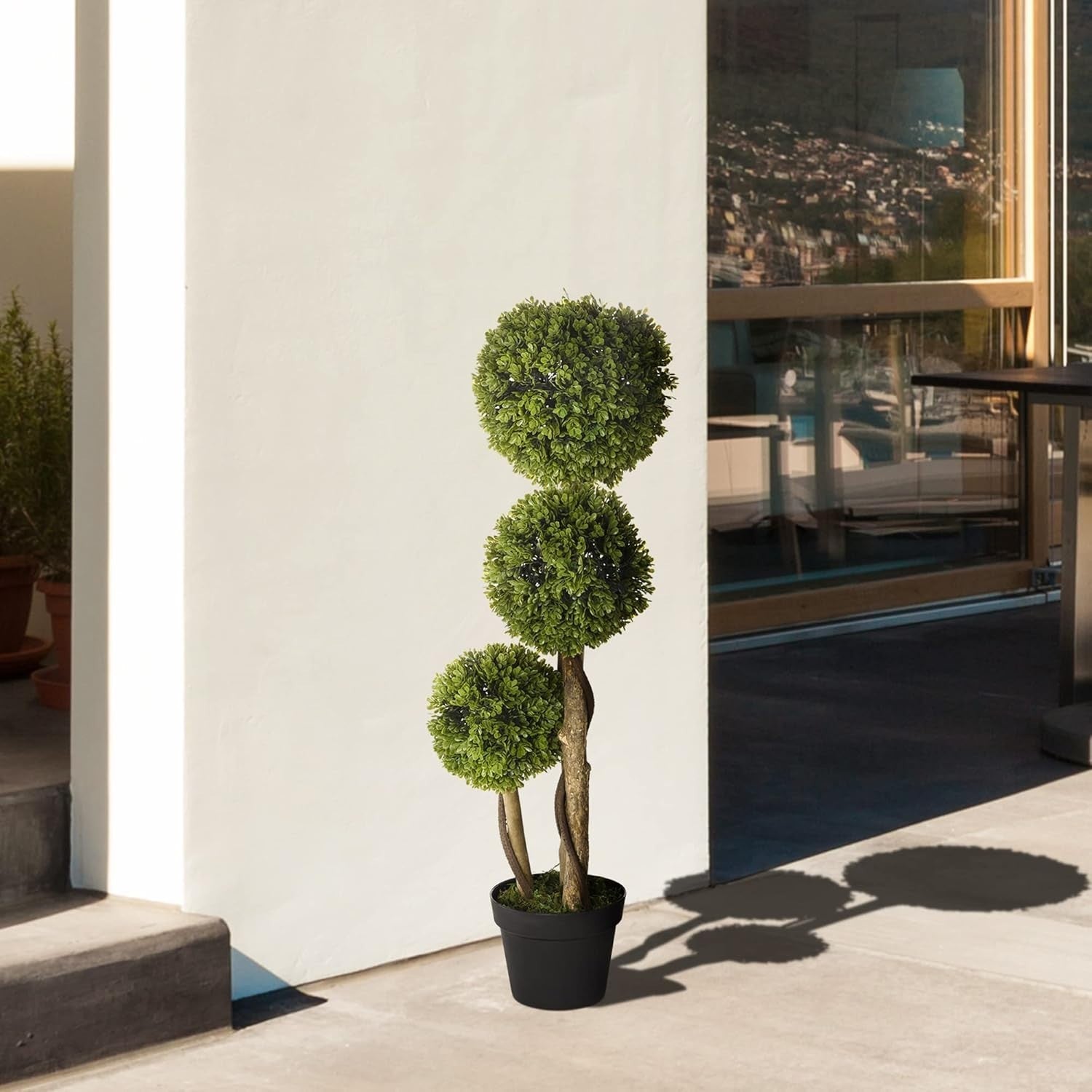 90cm Artificial Boxwood Topiary Tree 3-Ball UV Resistant Faux Plant in Pot Decor