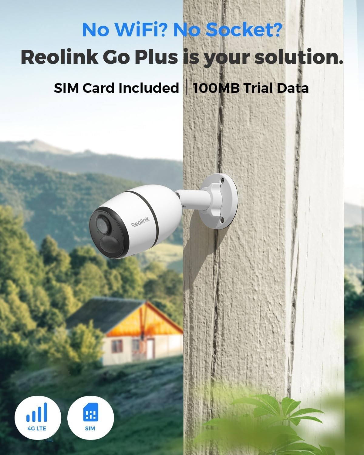 4G LTE Security Camera No WiFi 2K HD Battery Powered CCTV