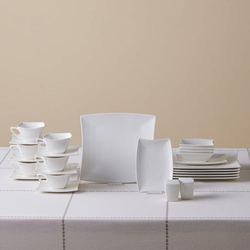 32 Piece White Porcelain Dinnerware Set Plates Cups Bowls Modern Tableware