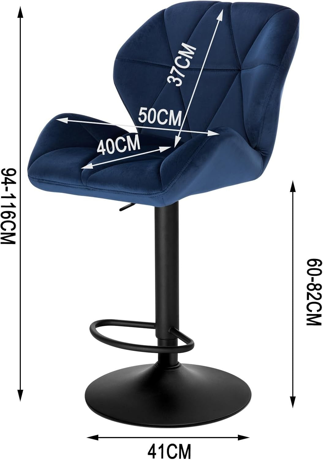 Blue Velvet Adjustable Swivel Bar Stool with Back Kitchen Island
