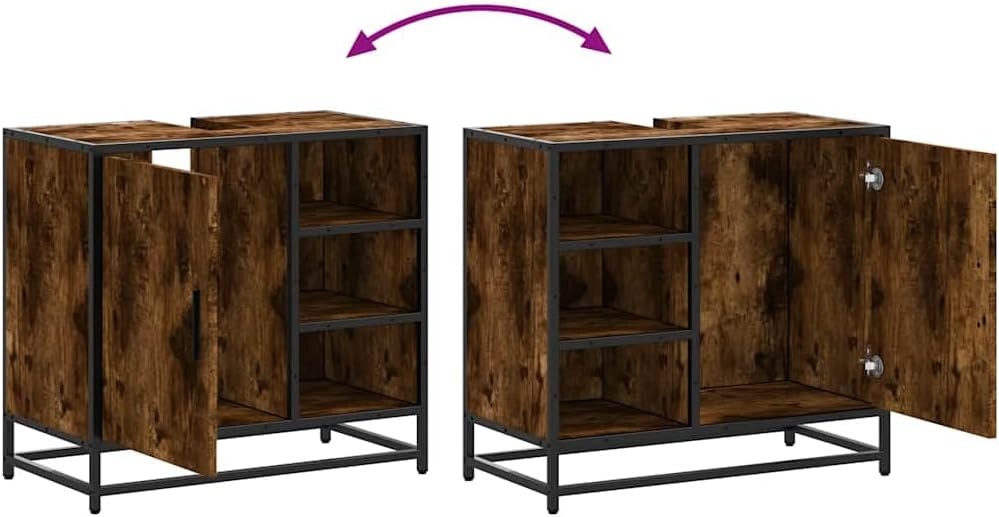 Smoked Oak Under Sink Bathroom Cabinet – Rustic Wood Storage Unit 65cm Modern