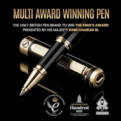 Personalised Luxury Black Rollerball Pen Gold Trim Medium Ink