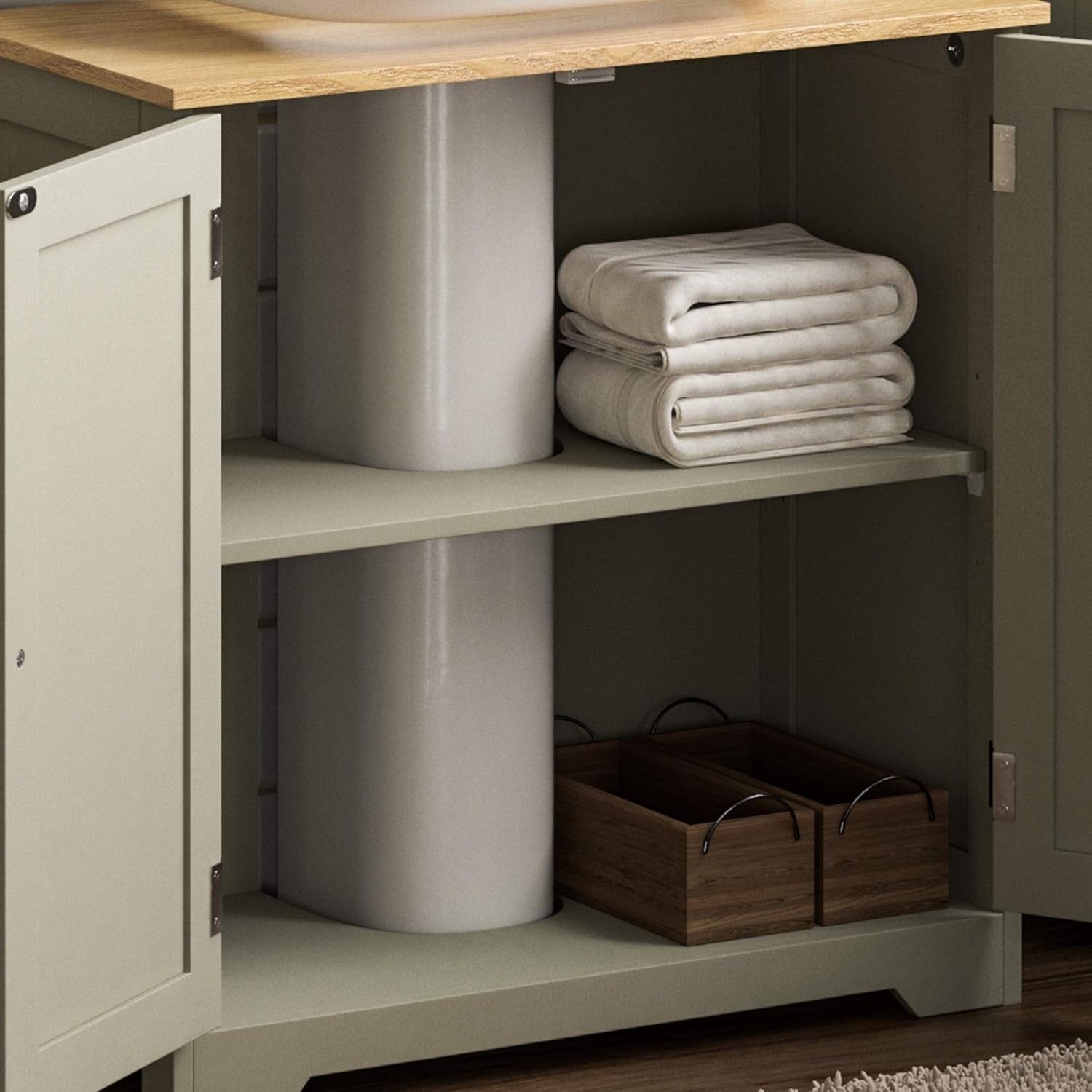 Grey Under Sink Bathroom Cabinet with Doors & Shelf Storage 60x30x60cm