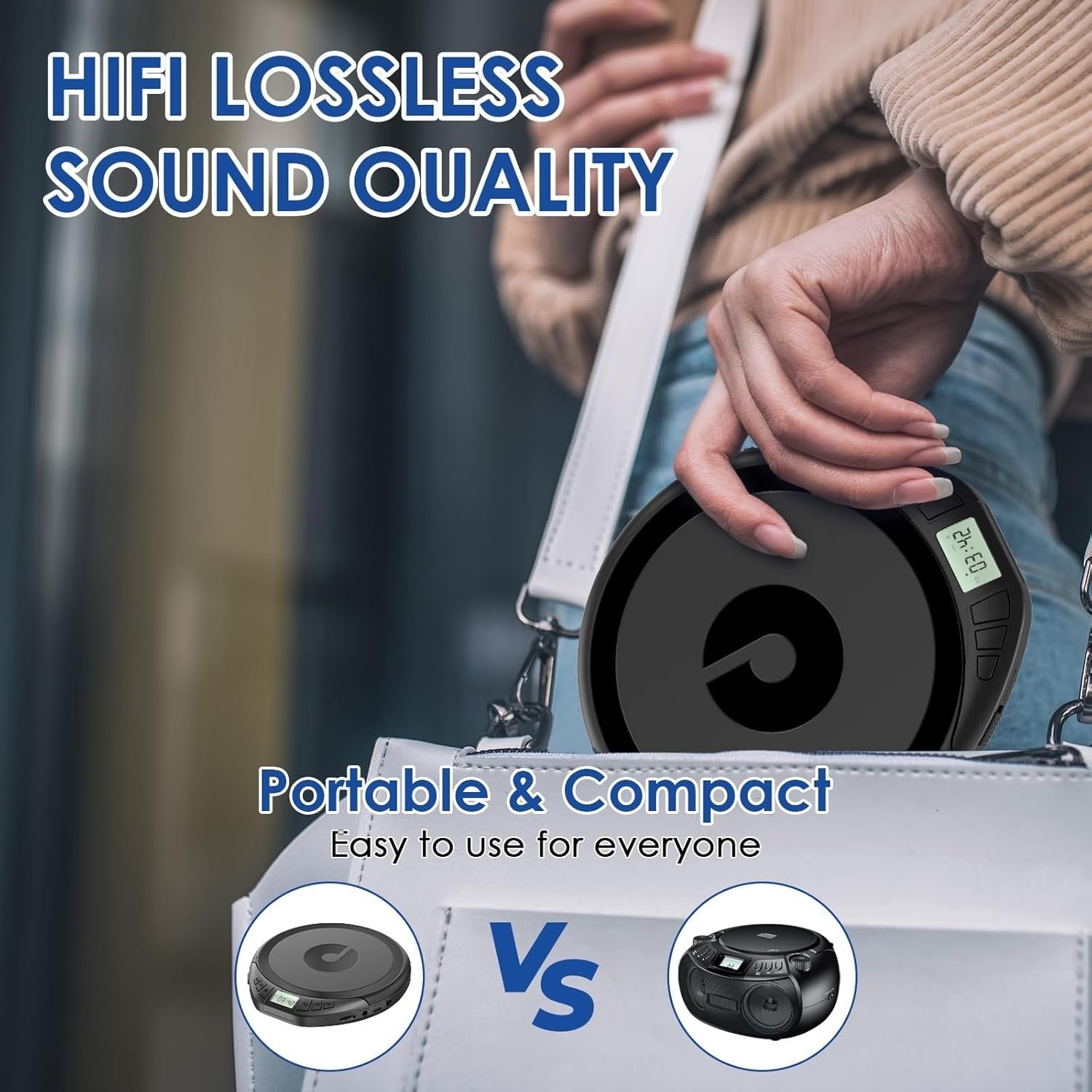 Portable CD Player Anti-Skip Shockproof LCD AUX Car Use w/ Earphones