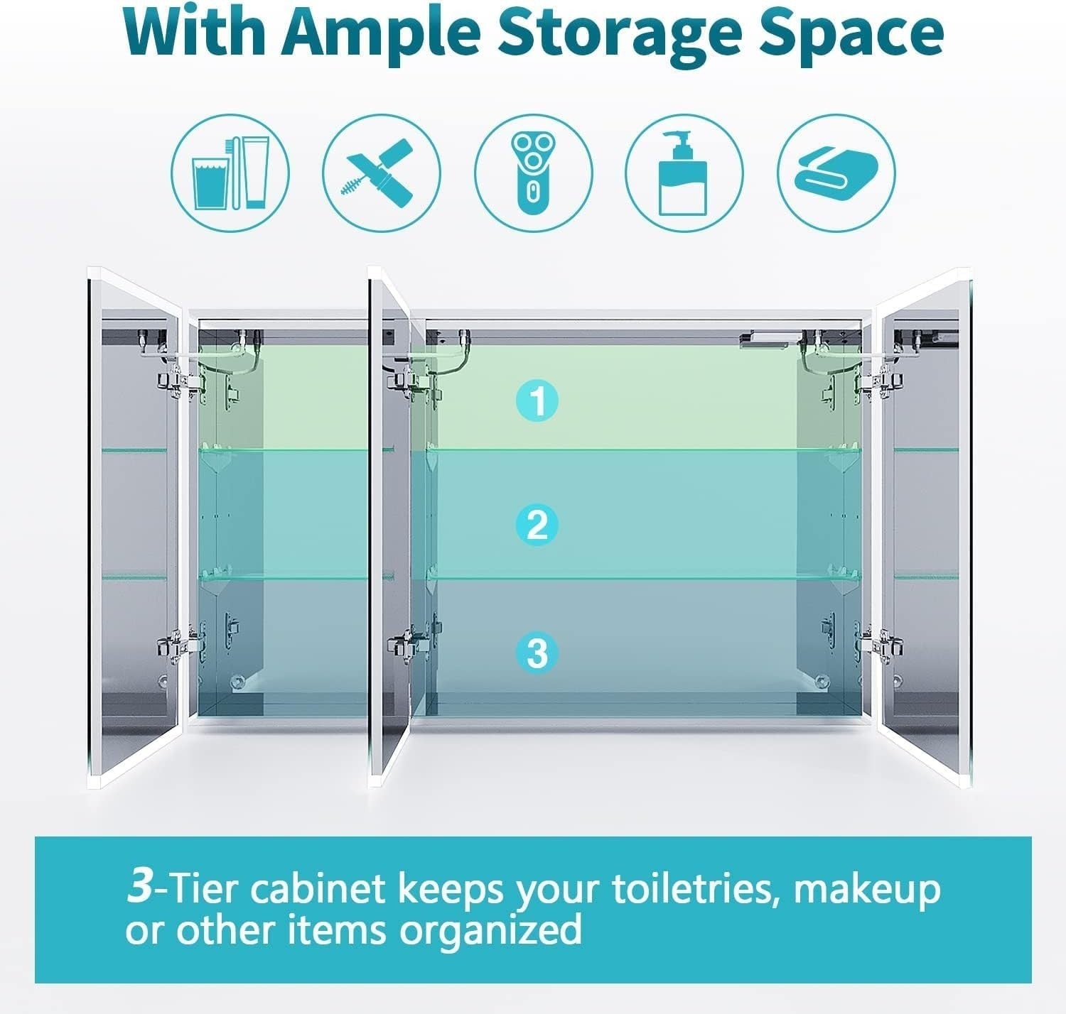LED Bathroom Mirror Cabinet 1050x650mm Bluetooth Shaver Socket Storage