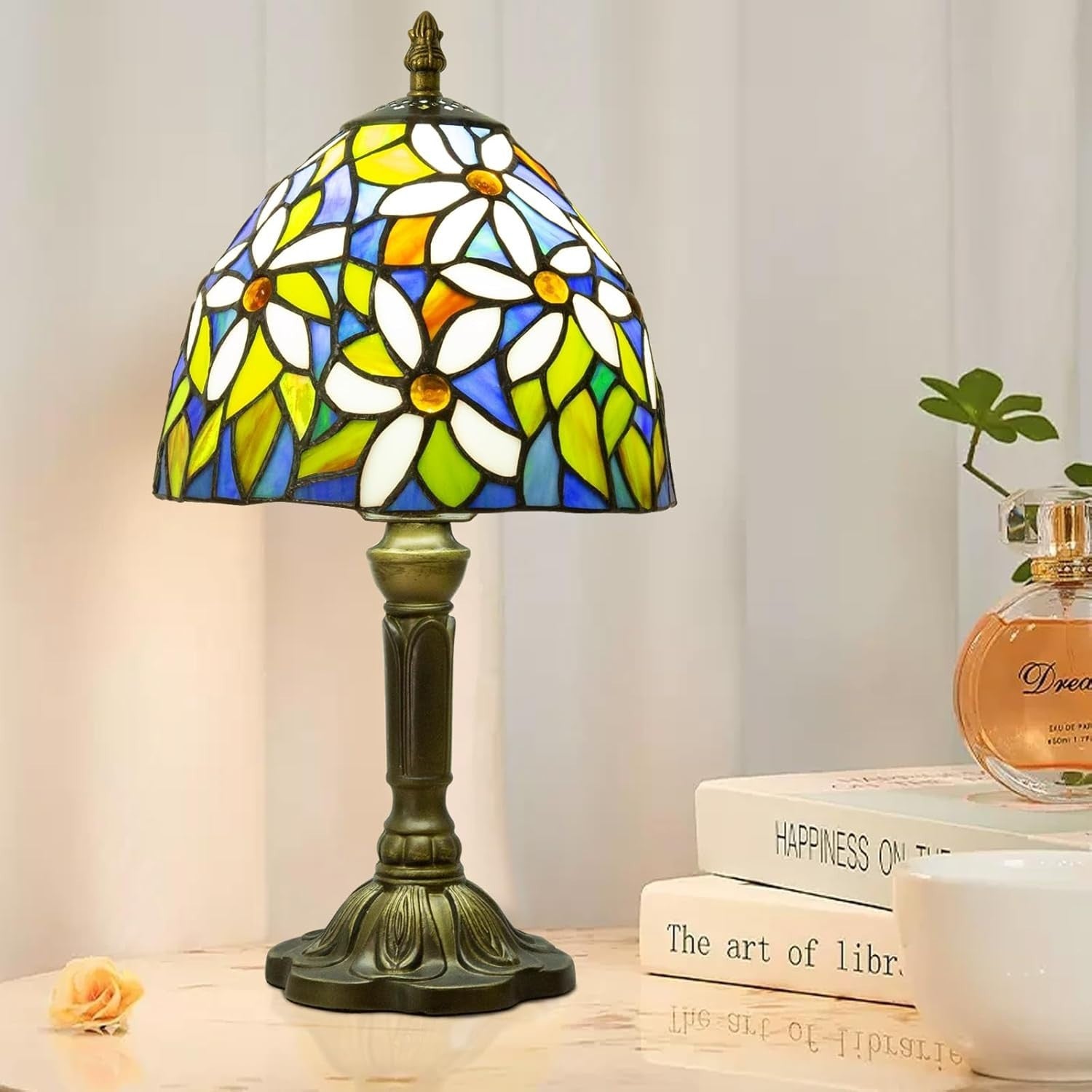 Dimmable Tiffany Table Lamp with 3 Color LED Bulb | Elegant Bedside Light