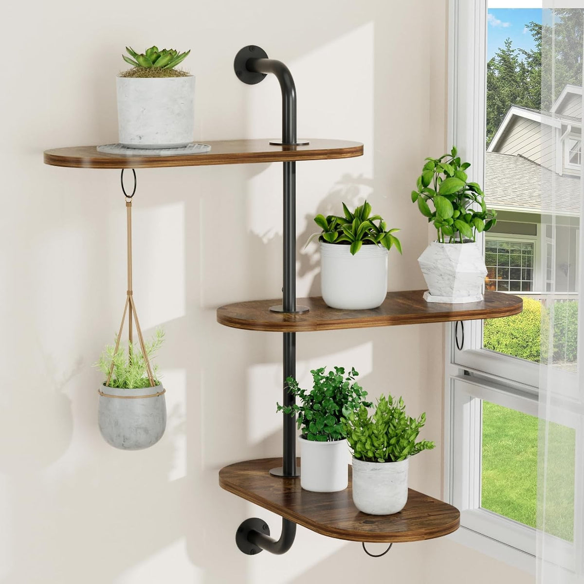 3 Tier Rotating Window Plant Shelf Indoor Outdoor Hanging Flower Pot Rack