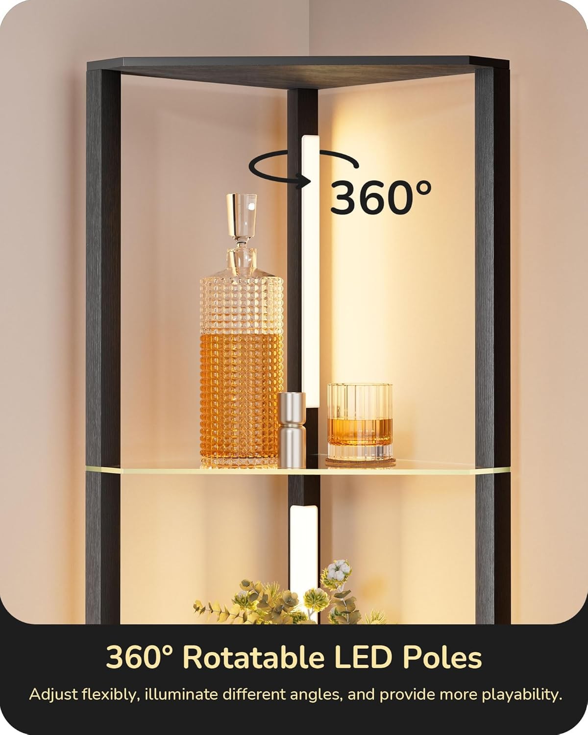 LED Floor Lamp with Glass Shelves Dimmable Standing Corner Display Light