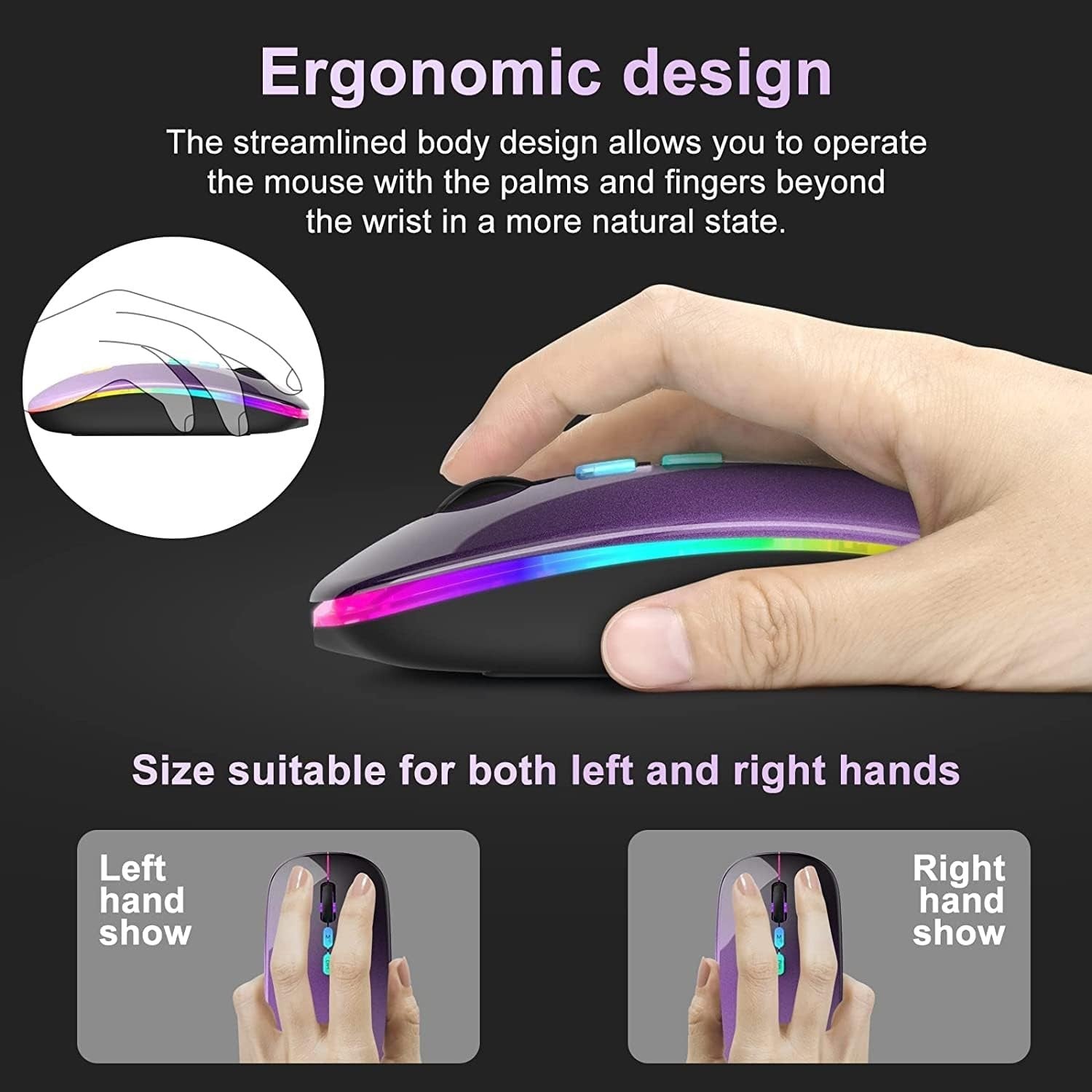 Wireless Bluetooth Mouse Rechargeable Silent RGB Type-C Slim