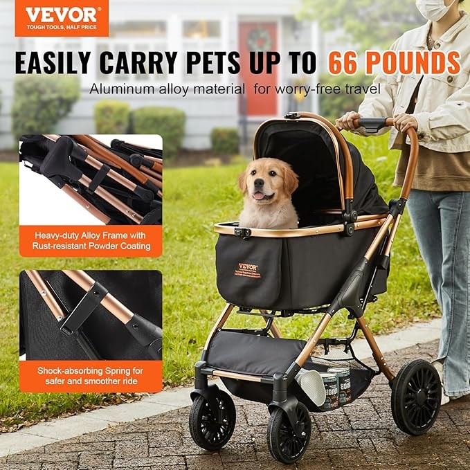 Luxury Dog Stroller Pushchair Detachable Carrier 66lb Capacity Brakes 4 Wheel