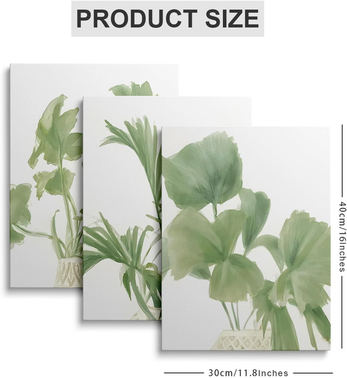 Green Botanical Wall Art Set of 3 Framed Canvas 12x16in