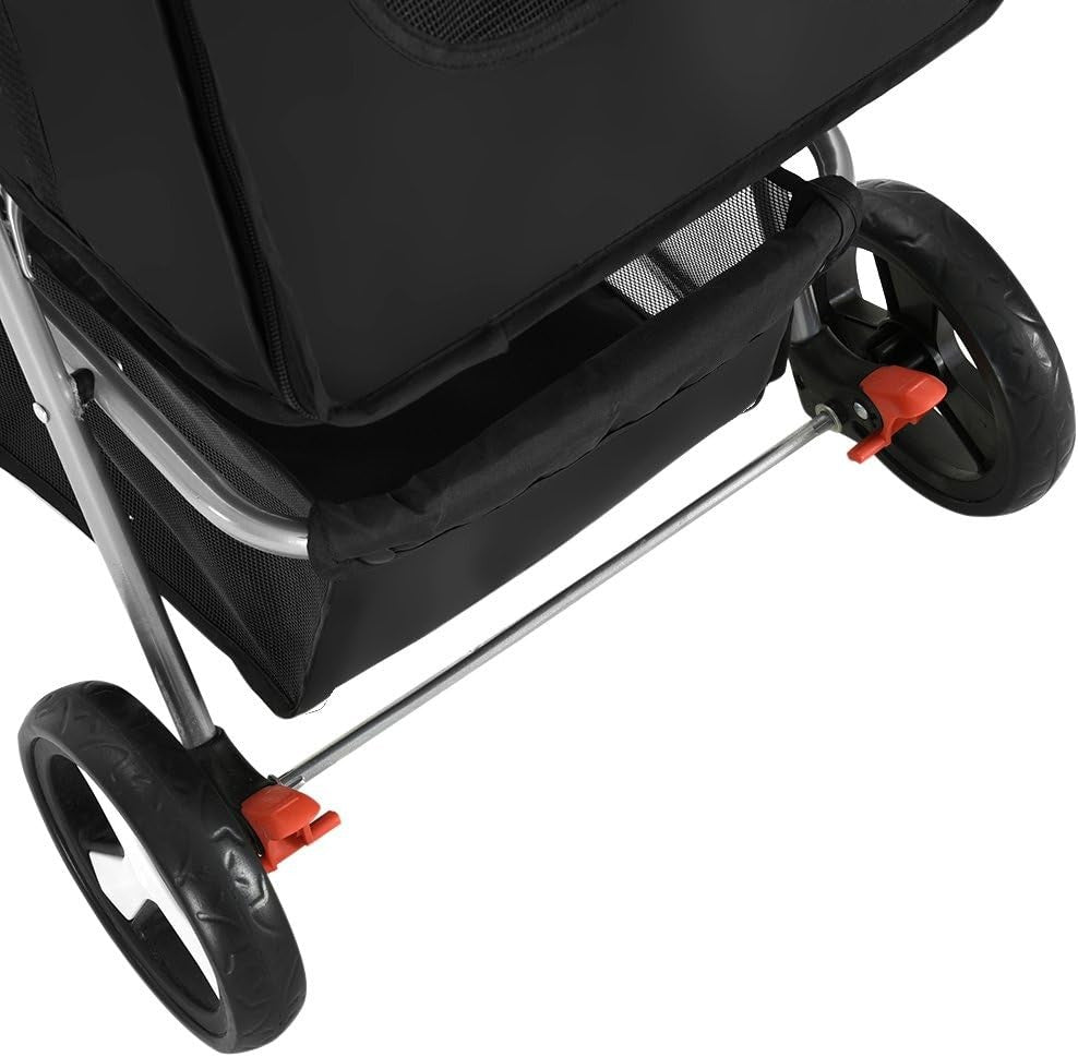 Pet Stroller Pushchair Folding 4 Wheel Dog Cat Pram Travel Carrier Black
