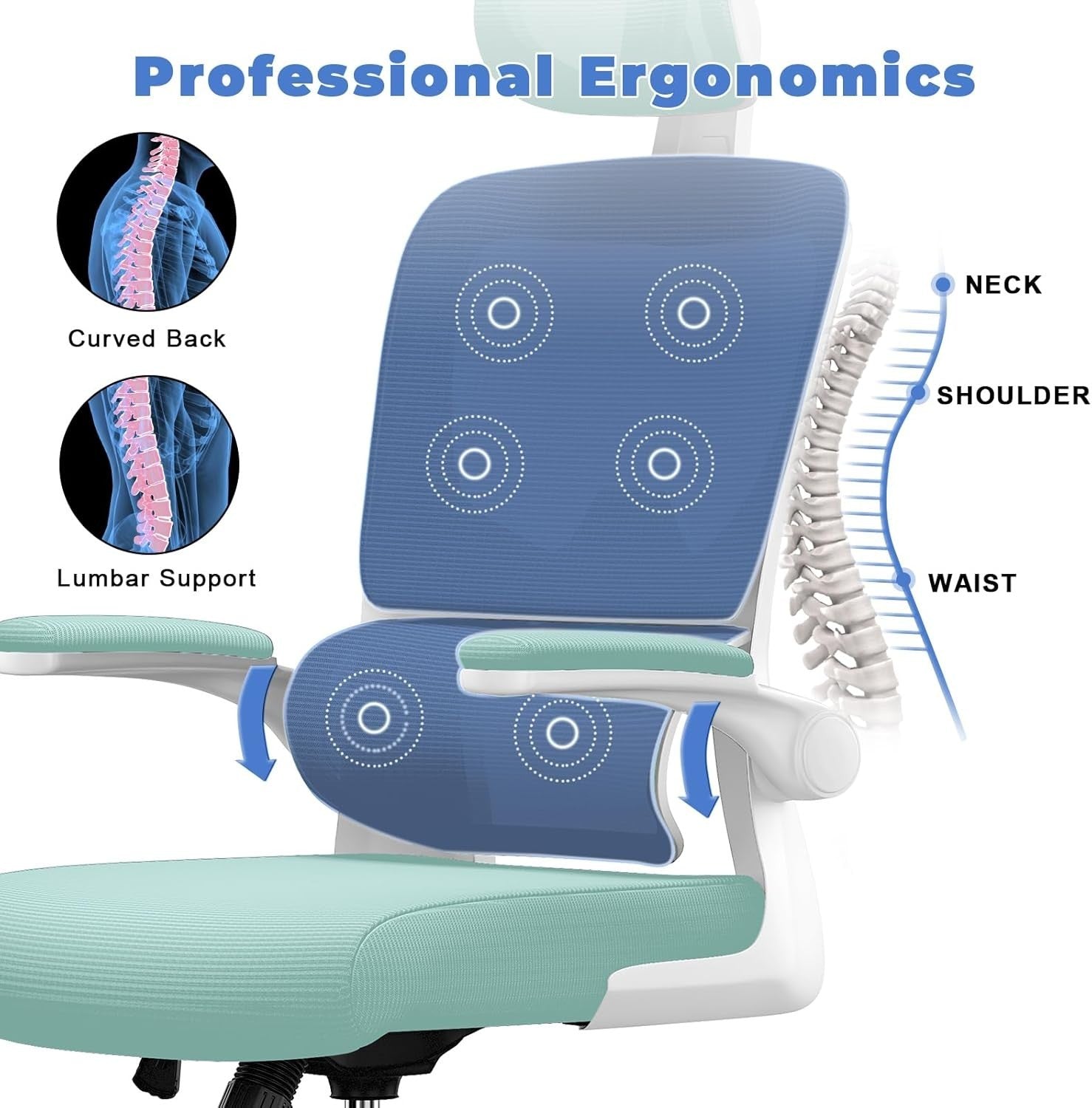 Ergonomic Mesh Office Chair Tall Adjustable Headrest Back Support Flip-up Armres