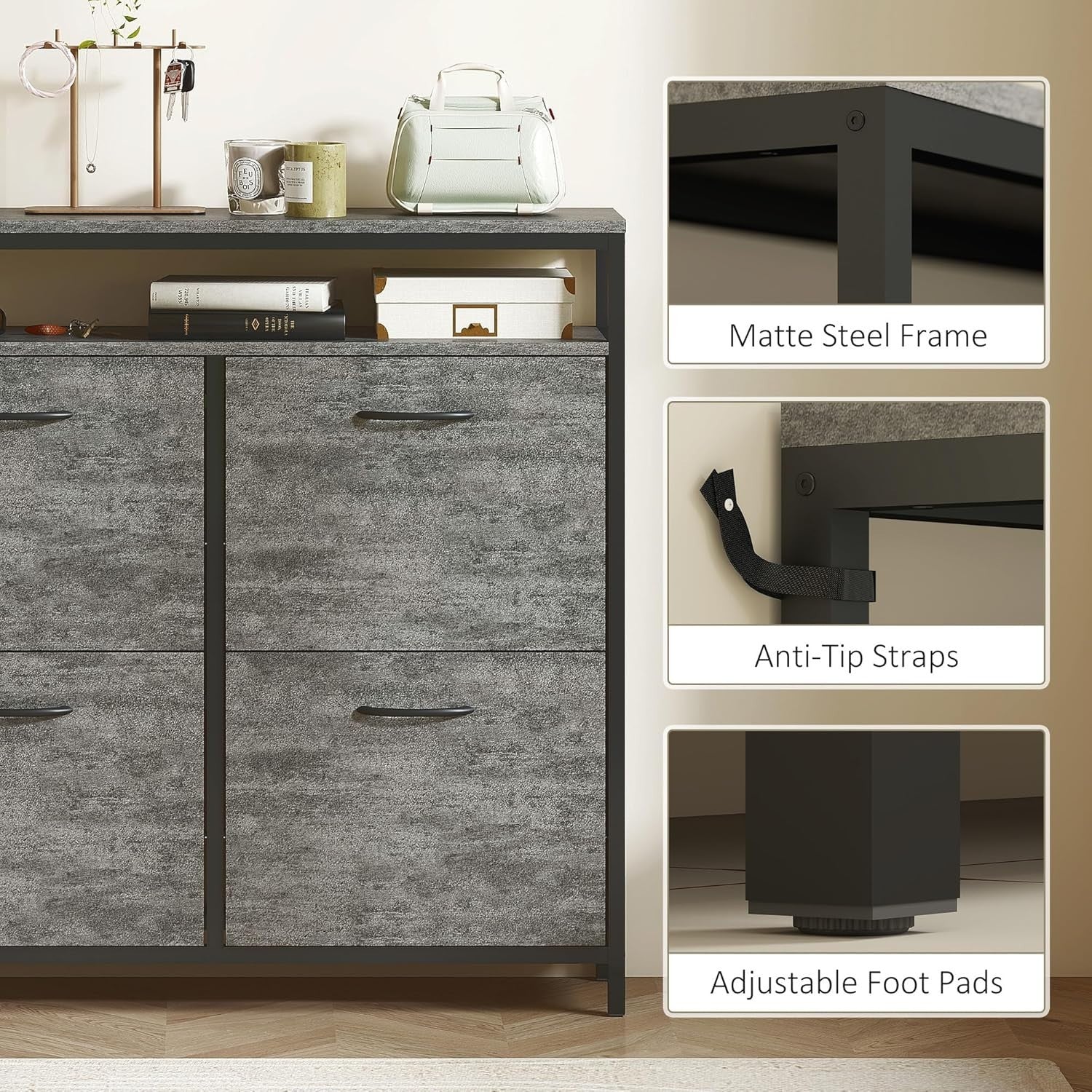 Slim Industrial Shoe Cabinet 4 Flip Drawers Hallway Storage 98x24x95cm