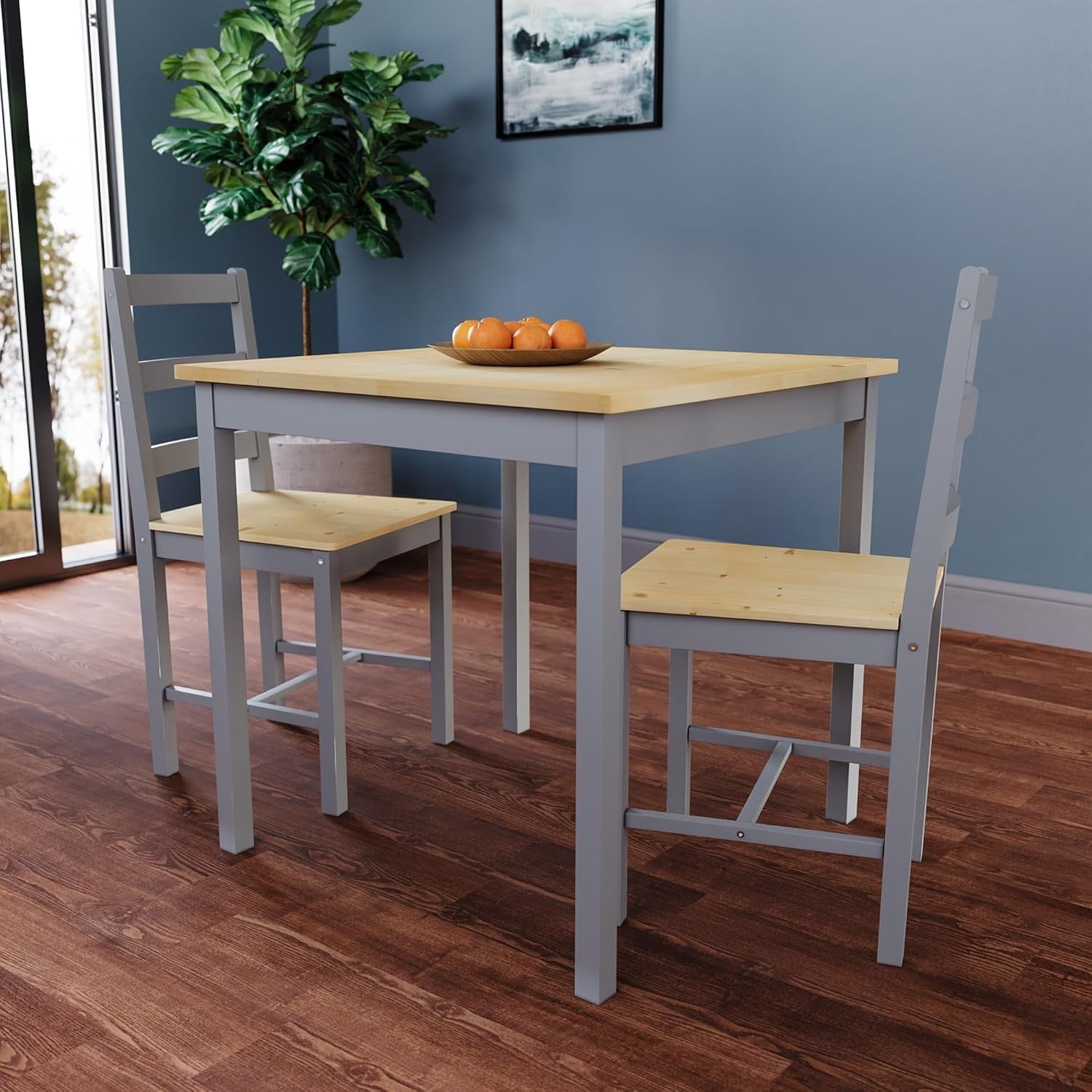 Grey & Pine 2 Seater Dining Table Set | Compact Kitchen Table with Chairs