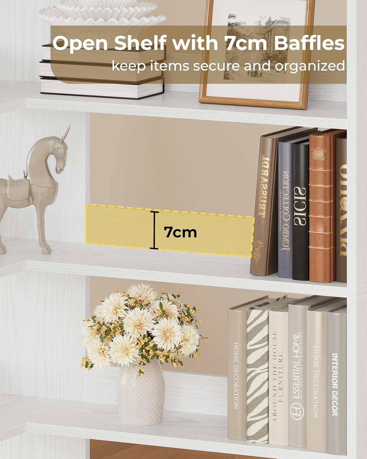 Tall White Corner Shelf Unit 6 Tier L-Shaped Bookcase Display Storage Rack