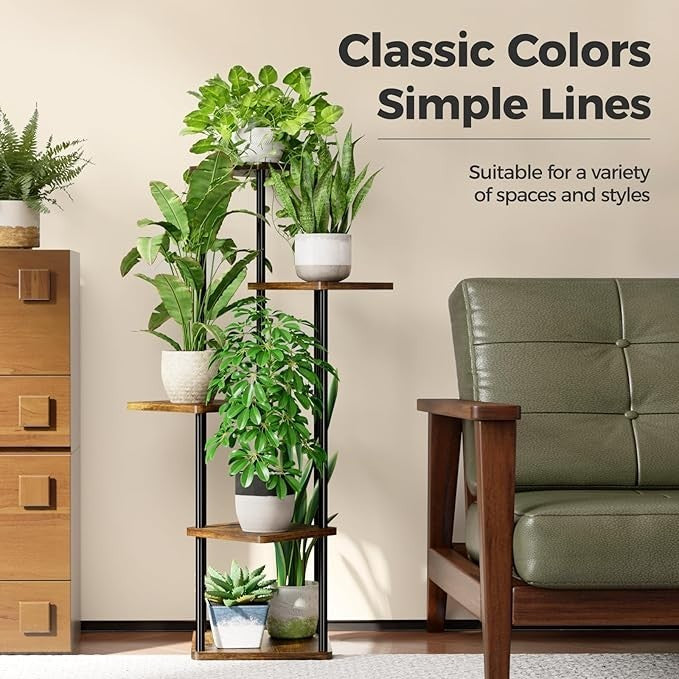 5 Tier Indoor Outdoor Plant Stand Wood Metal Flower Rack Ladder Shelf