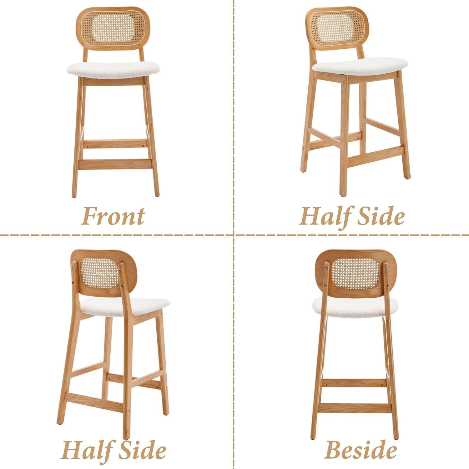 Rattan Bar Stools Set of 2 Counter Height Wooden Kitchen Island Chairs