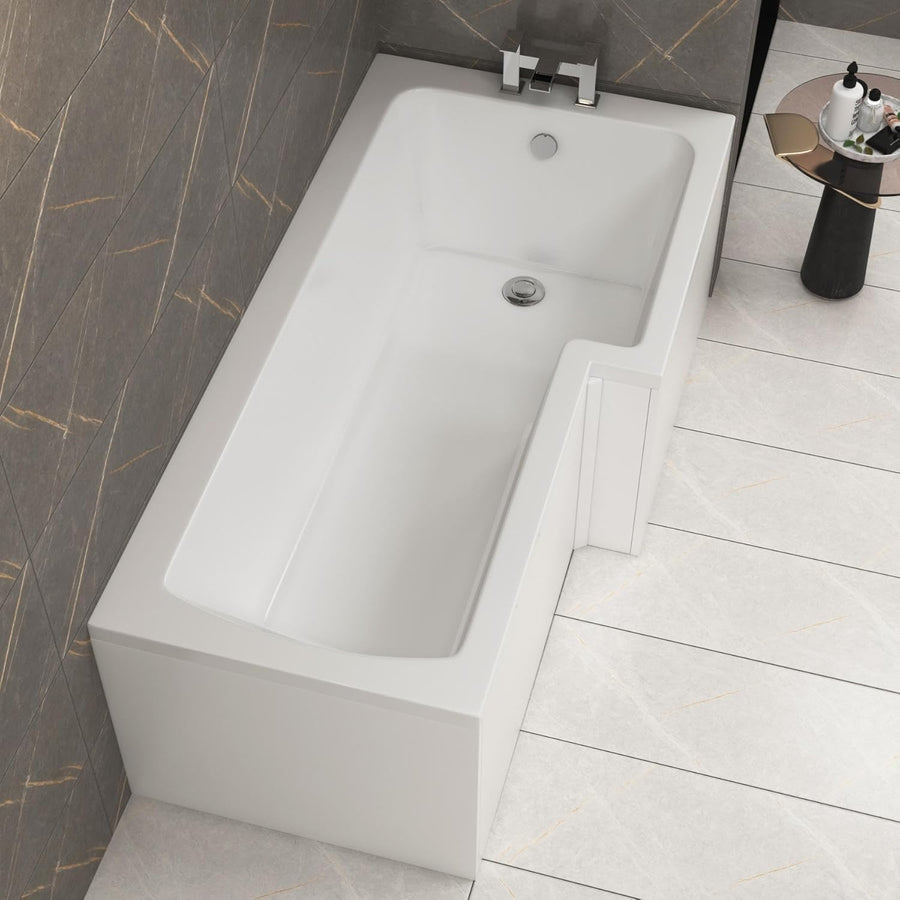 1500x850mm Right-Hand L-Shaped Shower Bath with Front Panel Acrylic