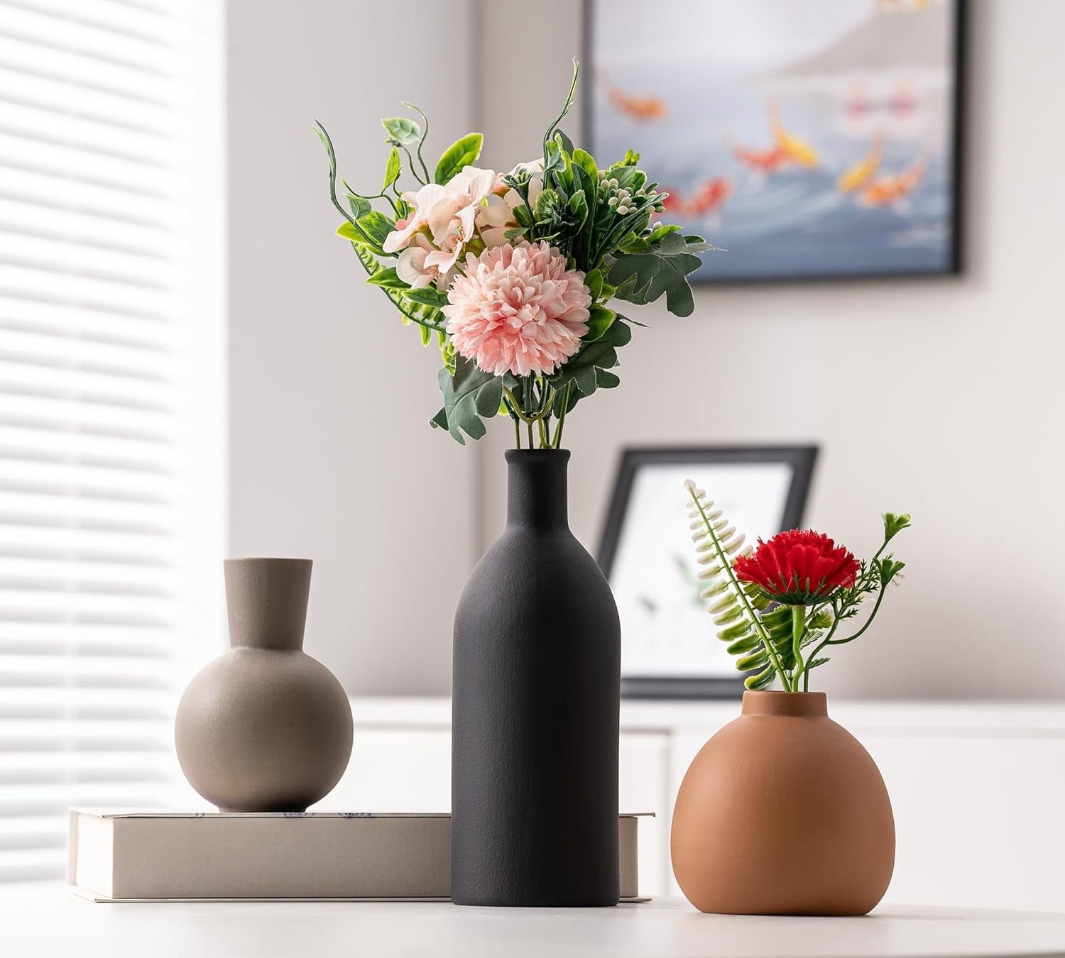 Ceramic Vase Set of 3 Modern Boho Decor Pampas Grass Table Shelf Display