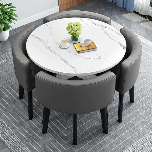 Modern White 90cm Dining Table Set with 4 Chairs – Space-Saving Office & Bar