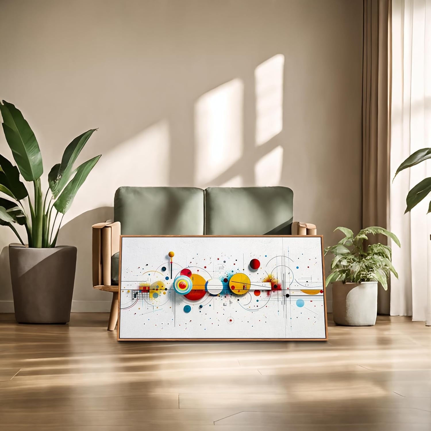 Large Abstract Canvas Wall Art 29x57" Colorful Modern Framed Decor