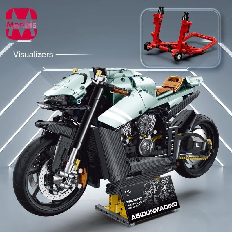 2176-Piece Mechanical Motorcycle Building Kit with Realistic Moving Parts