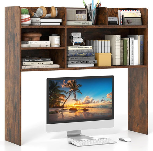 94cm Rustic Desk Hutch – 3-Tier Desktop Bookshelf with Adjustable Shelves