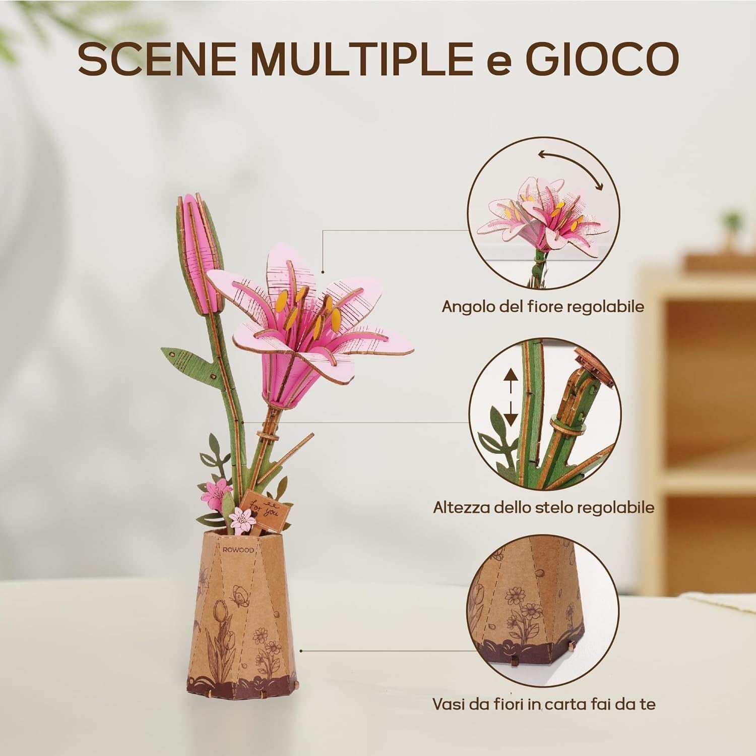 DIY 3D Wooden Lily Flower Puzzle Kit – Elegant Floral Craft Gift Set