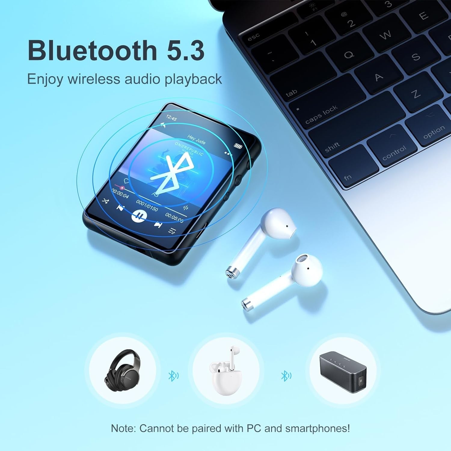 64GB MP3 Player Bluetooth 5.3 2.4" Touch Screen FM Speaker HiFi