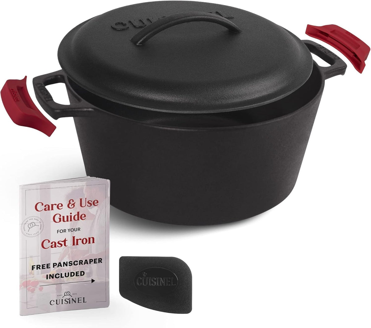 5 Quart Cast Iron Dutch Oven Pre Seasoned Deep Pot Braiser Lid Set