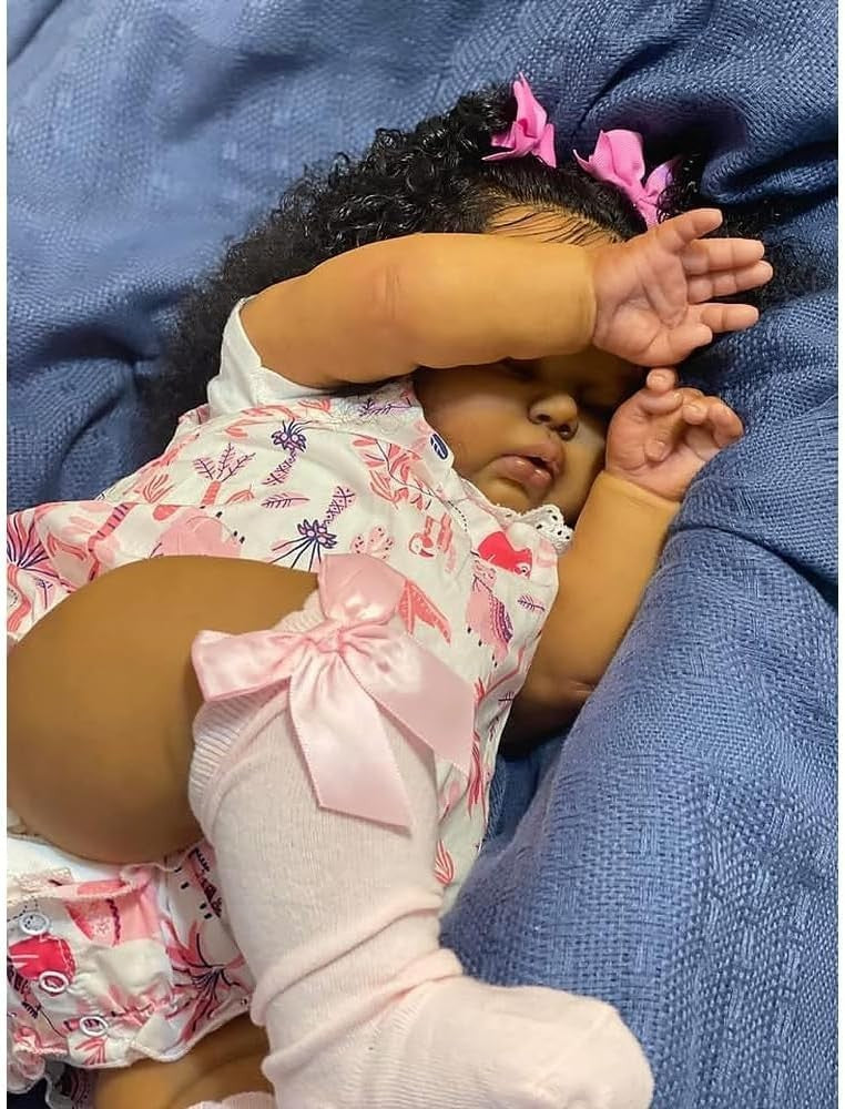 19in African American Reborn Baby Doll Silicone Vinyl Sleeping Toy Gift