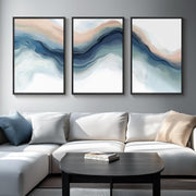 3-Piece Blue Abstract Landscape Canvas – Large Modern Wall Art 24x36in