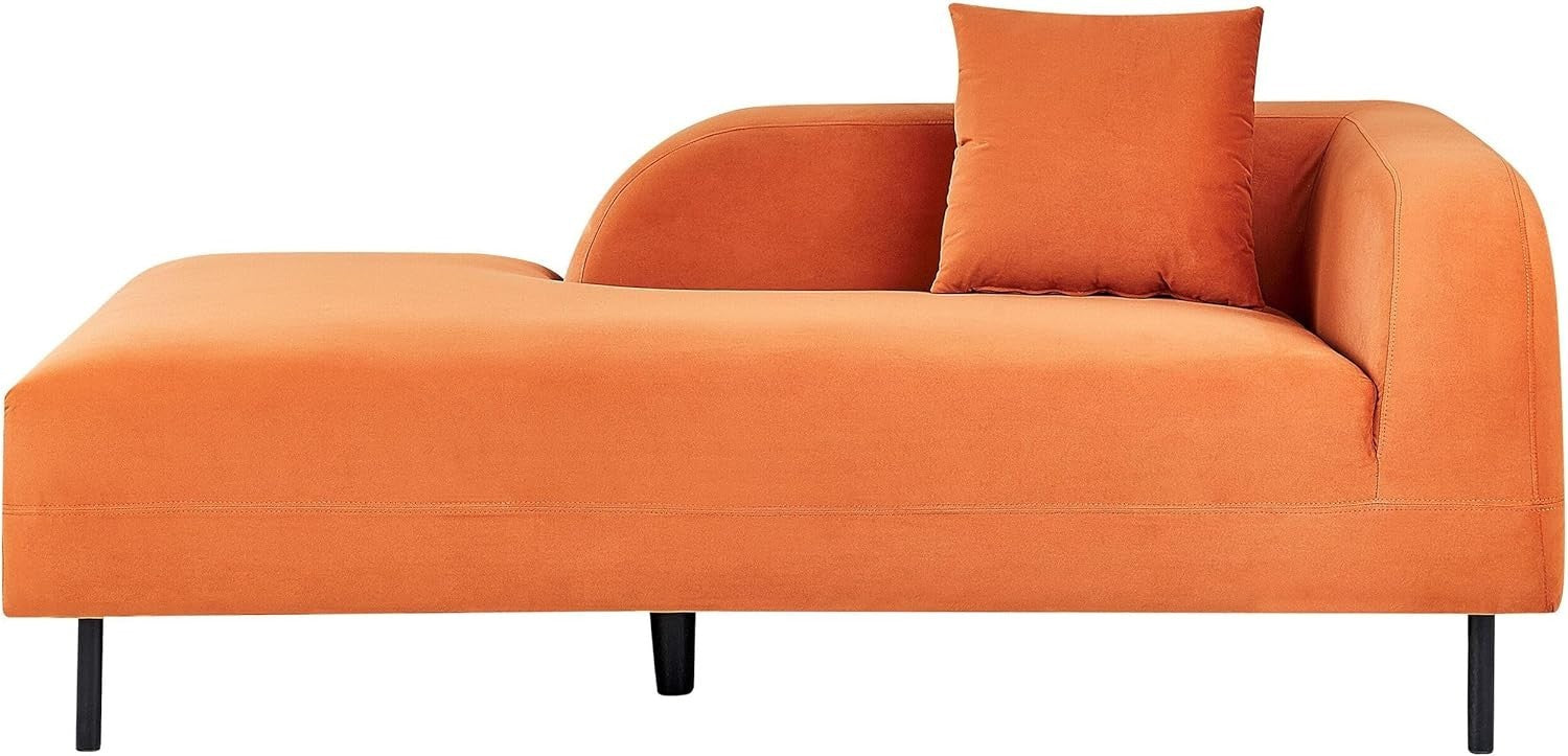 Right Hand Orange Velvet Chaise Lounge Retro Curvy Design with Cushion