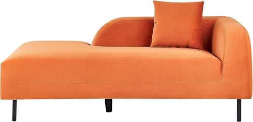 Right Hand Orange Velvet Chaise Lounge Retro Curvy Design with Cushion