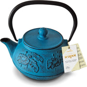 Cast Iron Teapot 900ml Tea Pot w/ Infuser Blue Floral Tetsubin Style