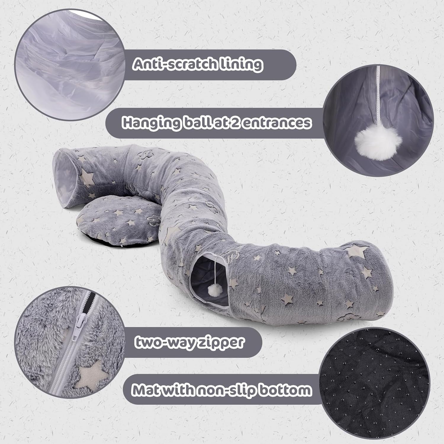 Cat Tunnel Bed 90cm Fluffy Donut Cave Toy Large Indoor Pet Tunnel