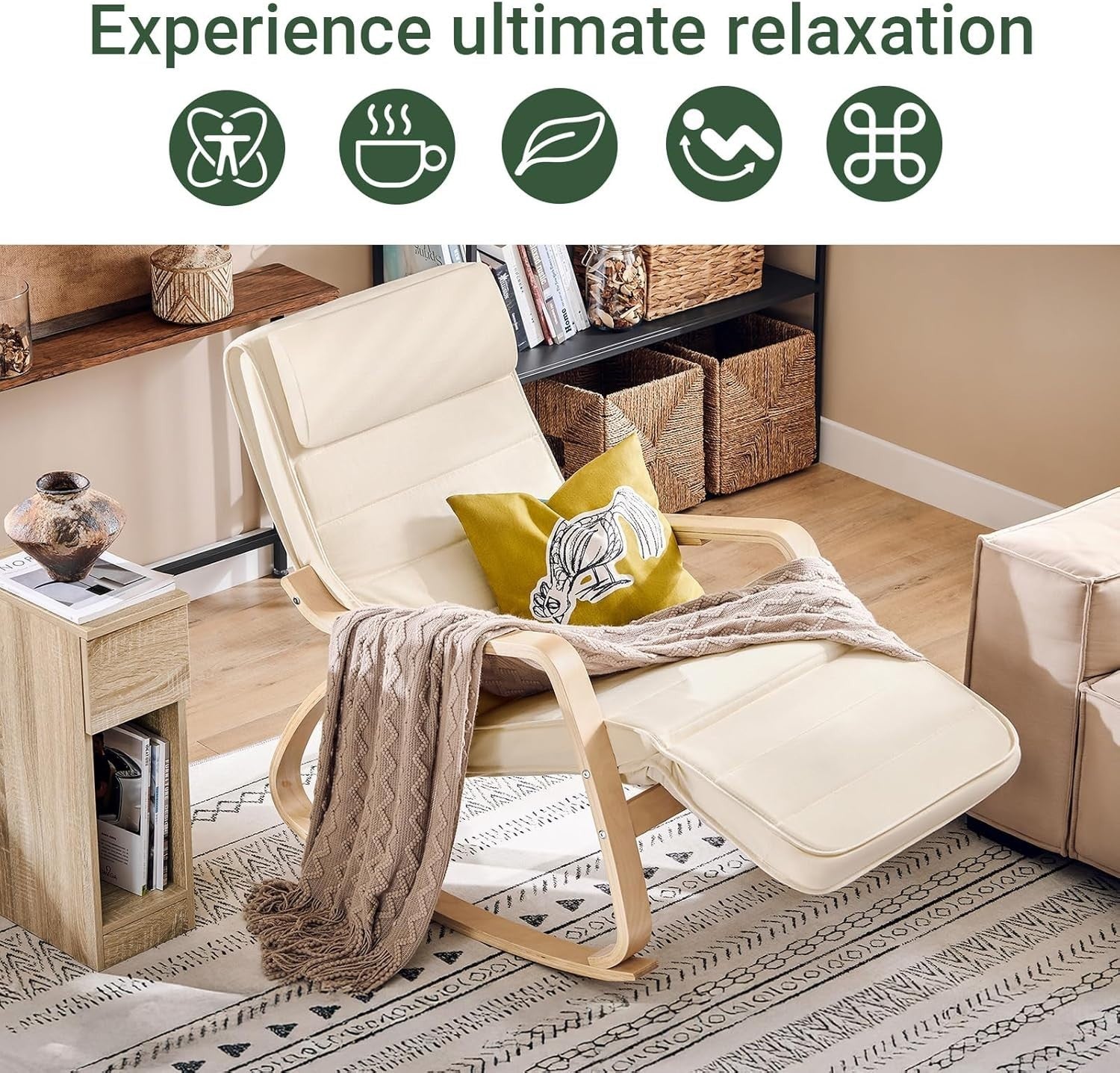 Rocking Recliner Chair w/ Footrest & Headrest – Adjustable, Cushioned Comfort
